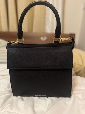 Modern Picnic Black Structured Top-Handle Satchel